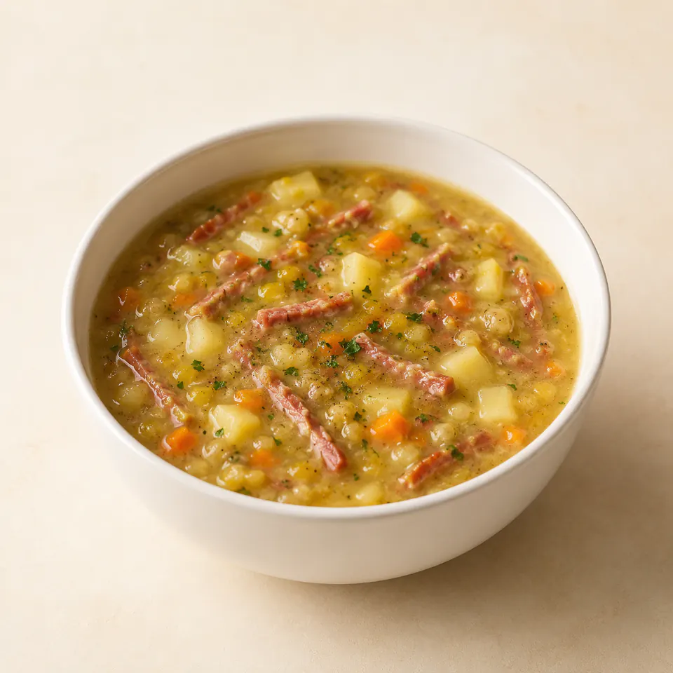 Суп гороховый с копчеными колбасками